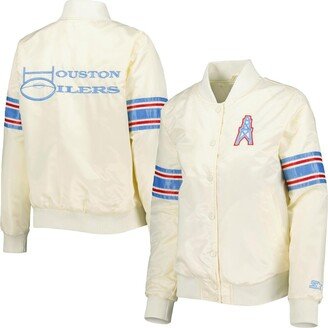 Women's Starter Cream Houston Oilers Line Up Satin Full-Snap Varsity Jacket