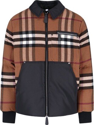 Exaggerated-Checked Zipped Down Puffer Jacket