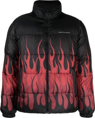 Flame-Print Puffer Jacket