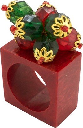Saro Lifestyle Cheerful Square Beaded Napkin Ring (Set of 4), Red