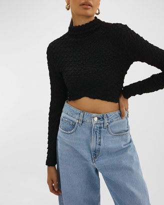 Velma Long-Sleeve Cloque Crop Top