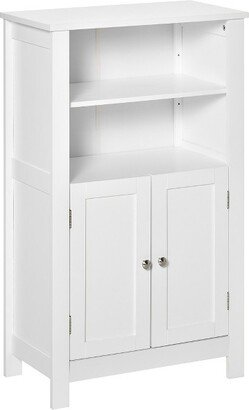 kleankin Bathroom Floor Storage Cabinet, Freestanding Linen Cabinet with Double Doors and 2 Adjustable Shelves, White