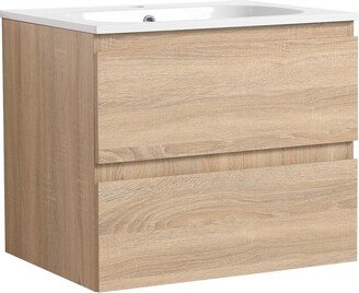 Jims Maison Wall-Mounted Plywood Bathroom Vanity Set in Light Oak with Integrated Gel Sink