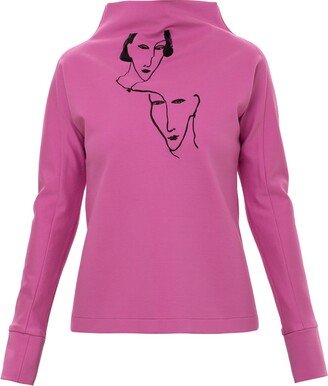 Julia Allert Pink Turtleneck Blouse Jersey With Embroidery