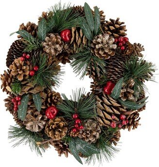 Northlight Green Mixed Foliage and Apple Artificial Christmas Wreath, 13.75-Inch, Unlit