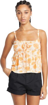 Juniors' Printed Empire-Waist Tie-Front Camisole Top