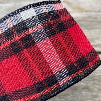 Red White And Black Wool Look Plaid Wired Ribbon