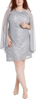 Plus Size Chiffon Lace Cape Dress