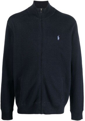 Polo-pony textured zipped cardigan