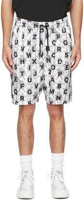 White Mythical Alphabet Silk Brazil Shorts