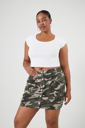 Women's Camo Print Mini Skirt in Olive, 3X