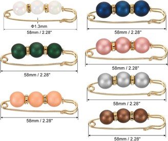 Unique Bargains Pearl Brooch Pins 2.3 Inch Faux Pearl Clips, 7 Colors, 7pcs - Multicolored