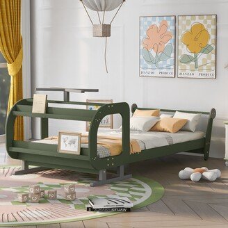 NINEDIN Twin Size Plane Shaped Platform Bed w/Rotatable Propeller & Shelves