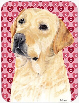 SC9263LCB Labrador Yellow Hearts Love and Valentines Day Glass Cutting Board