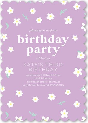 Baby's First Birthday: Daisy Decor Birthday Invitation, Purple, 5X7, Pearl Shimmer Cardstock, Scallop