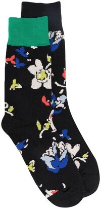 Floral-Intarsia Mid-Calf Socks