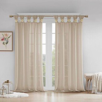 Gracie Mills 1-pc Embellished Cuff Tab Top Solid Window Curtain Panel, Linen - 50x84