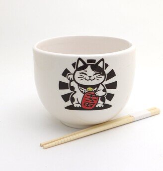 Lucky Cat, Chopsticks Bowl, Noodle Maneki-Neko Ceramic