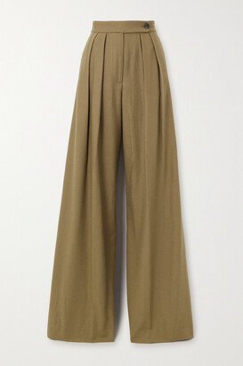 Pleated Wool-blend Twill Wide-leg Pants - Brown