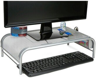 Metal Mesh Monitor Stand, Laptop Riser with 2 Storage Compartments