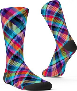 Socks: Madras Plaid - Tropical Night Custom Socks, Multicolor