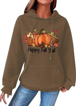 Generic Women's Fall Fashion Cute Oversized Plus Size Thanksgiving Long Sleeve Hoodie Loose Fit Sweatshirts Thankful Lightweight Streetwear Tops with Pockets coffee Medium-AA