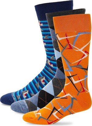 Unsimply Stitched 3-Pack Patterned Crew Socks