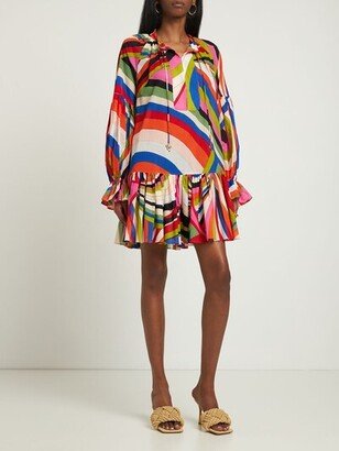 Muslin Iride print mini dress w/ frills