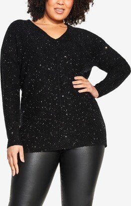 Plus Size Sequin V-neck Sweater