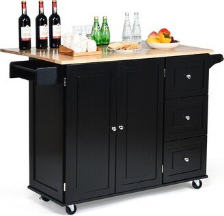 Drop-Leaf Kitchen Island Trolley Cart Wood Storage Cabinet w/ Spice Rack Black