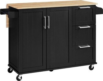 Rolling Kitchen Cart Kitchen Island with Storage Cabinet Black