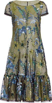 Sequin & Floral-Embroidered Minidress