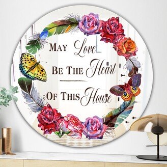 Designart 'May Love Be The Heart' Printed Cabin and Lodge Circle Wall Mirror - Multi