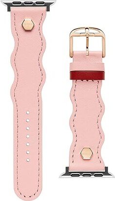 Wavy Leather Pink Keeper Hexagonal Pins w/ Logo 42/44 (Pink) Watches