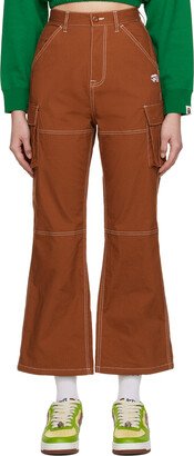 Brown Color Stitching High Waist Cargo Pants