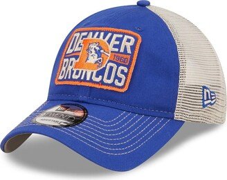 Men's Royal and Natural Denver Broncos Historic Logo Devoted Trucker 9TWENTY Snapback Hat - Royal, Natural