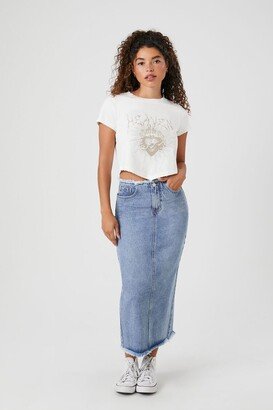 Women's Frayed Denim Maxi Skirt in Light Denim Small