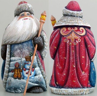 G.DeBrekht Woodcarved and Hand Painted Girl and Snowman Santa Figurine