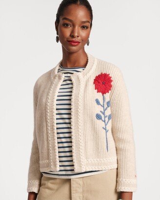 Border Flower Cardigan Natural Red