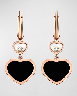 Happy Hearts 18K Rose Gold Onyx & Diamond Earrings