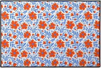 Door Mats: Floral Drop - Red And Blue Door Mat, Blue