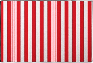 Door Mats: Turkish Stripes Vertical- Canada Day - Red And White Door Mat, Red