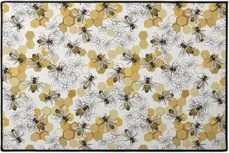 Door Mats: Save The Honey Bees - Yellow On White Door Mat, Yellow