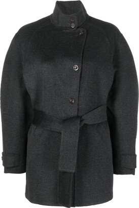 Belted-Waist Wool-Blend Coat