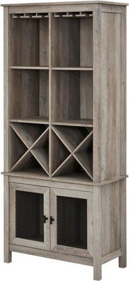 Home Source Bar Cabinet Bookshelf with Wire Mesh Doors in Stone Grey