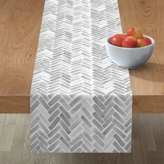 Table Runners: Herringbone Watercolor Table Runner, 108X16, Gray