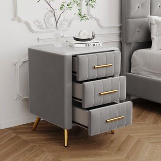 EPOWP Upholstered Wooden Nightstand with 3 Drawers and Metal Legs&Handles,Fully Assembled Except Legs&Handles