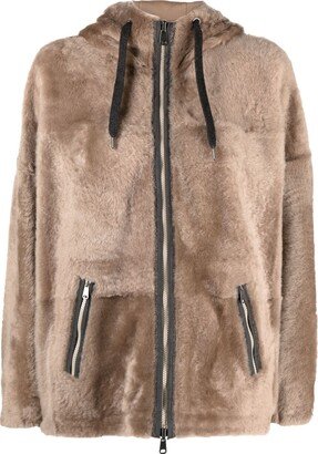 Reversible Hooded Shearling Jacket