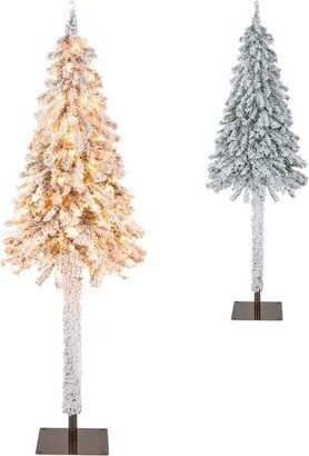 Tangkula 6FT Pre-lit Artificial Christmas Tree Snow-flocked Pencil Xmas Tree with 442 Branch Tips 175 Warm White Lights