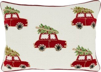 Saro Lifestyle Holiday Headlights Christmas Cars Throw Pillow Cover, 14x20, Multicolored